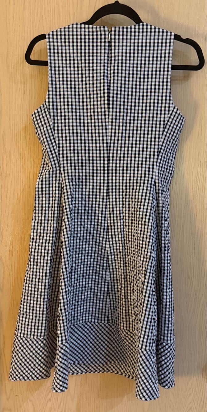 DKNY Gingham Fit & Flare Dress Size 4 Black White Sleeveless Preppy Cotton